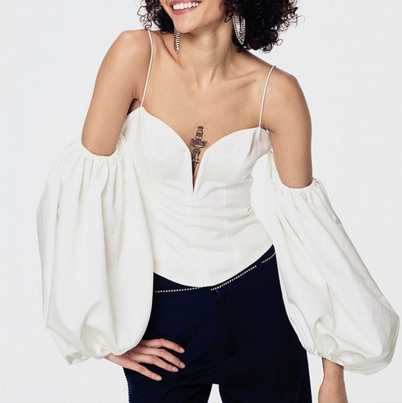 FOR LOVE & LEMONS White Celeste 2 Way Puff Sleeve Top